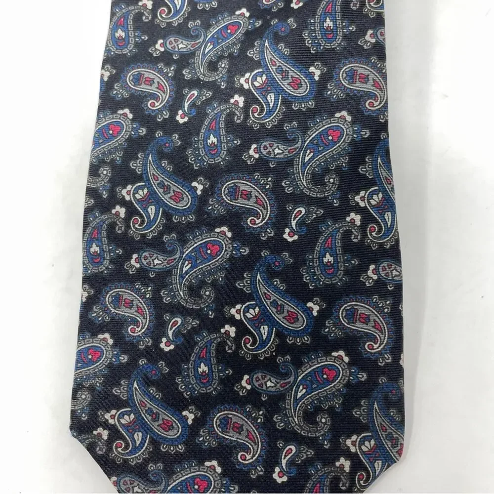 Mario Valentino black paisley silk tie business casual work office wedding